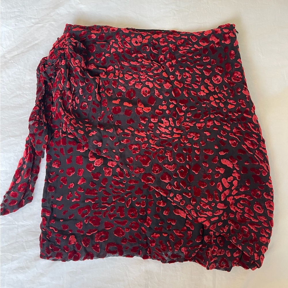 IRO RED CHEETAH/LEOPARD SUEDE MINI SKIRT SIZE 36